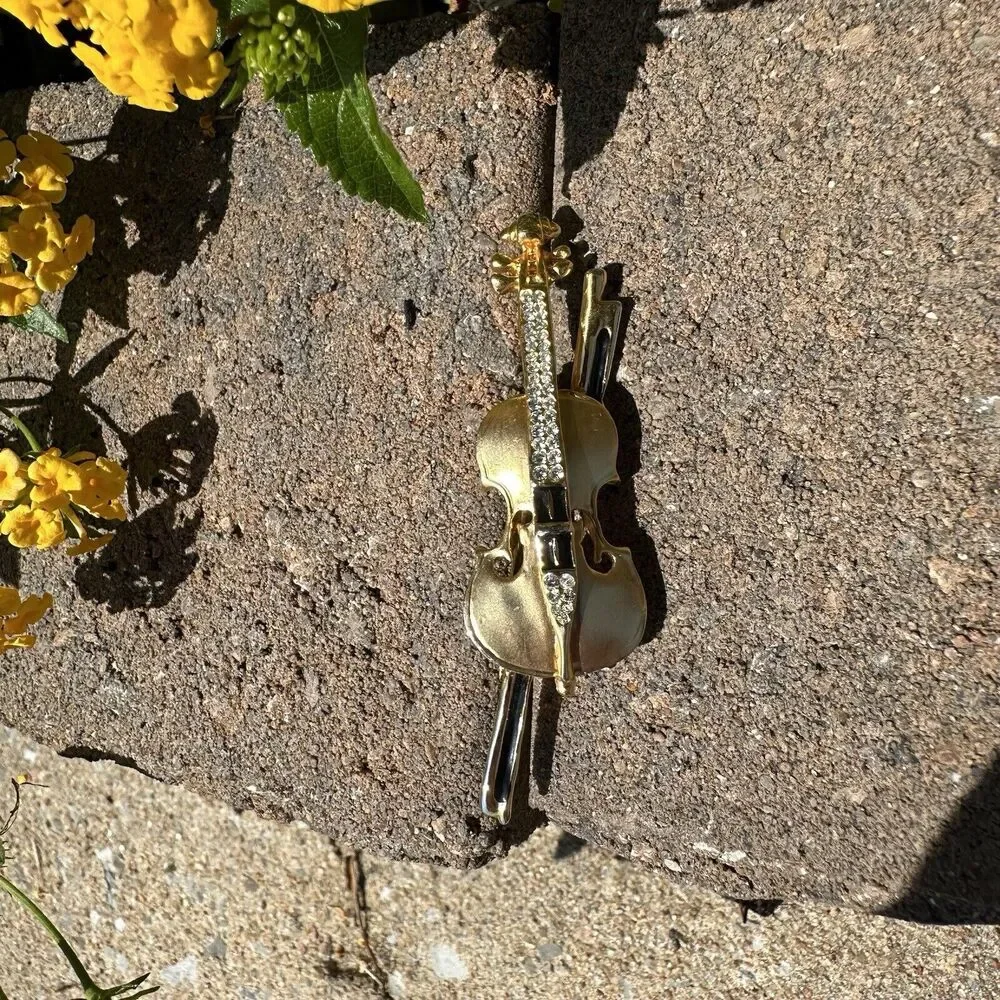 Golden‎ Violin Pin Bow Fiddle Music Fiddler Orchestra Symphony Band Musician